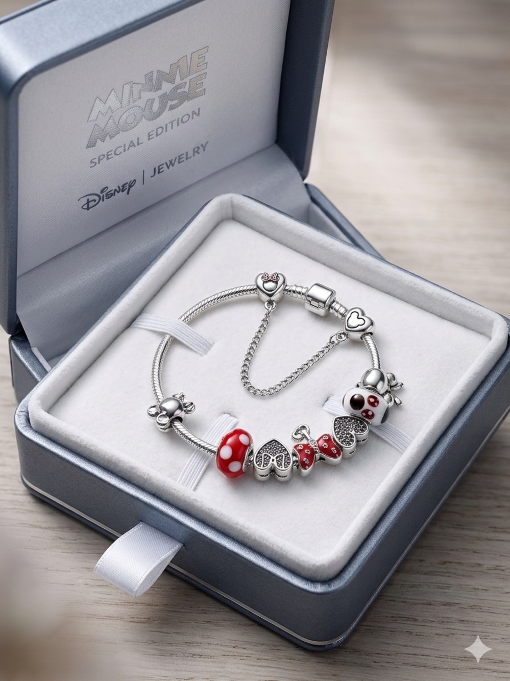 Disney Minnie Mouse Red and alloy Silver Charm Bracelet